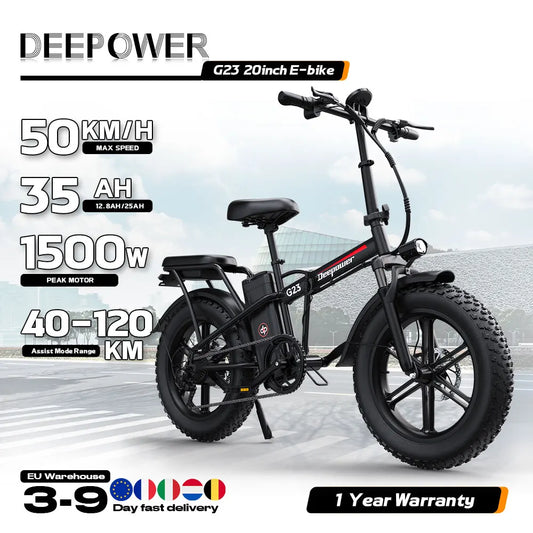 DEEPOWER G23 Ebike 48V12.8AH Battery 45KM Range 1500W Power Best Value Choice for European Food Delivery Riders Electric Bike