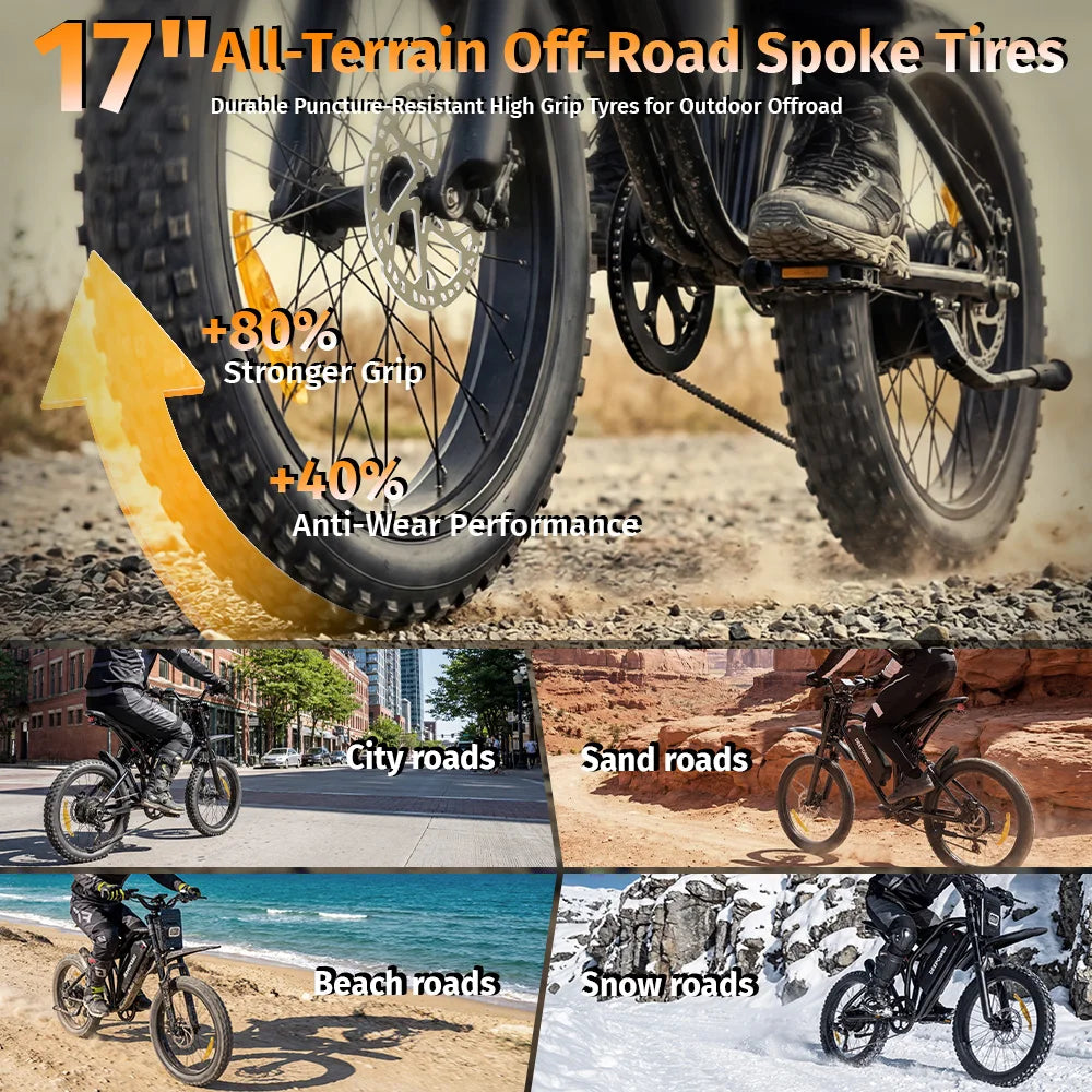 DEEPOWER S21 2000W Fat Tire Electric Bike,48V 25Ah 100KM Range 50KM/H Off-Road E-Bike,Full Suspension Mountain E-Bike for Adults