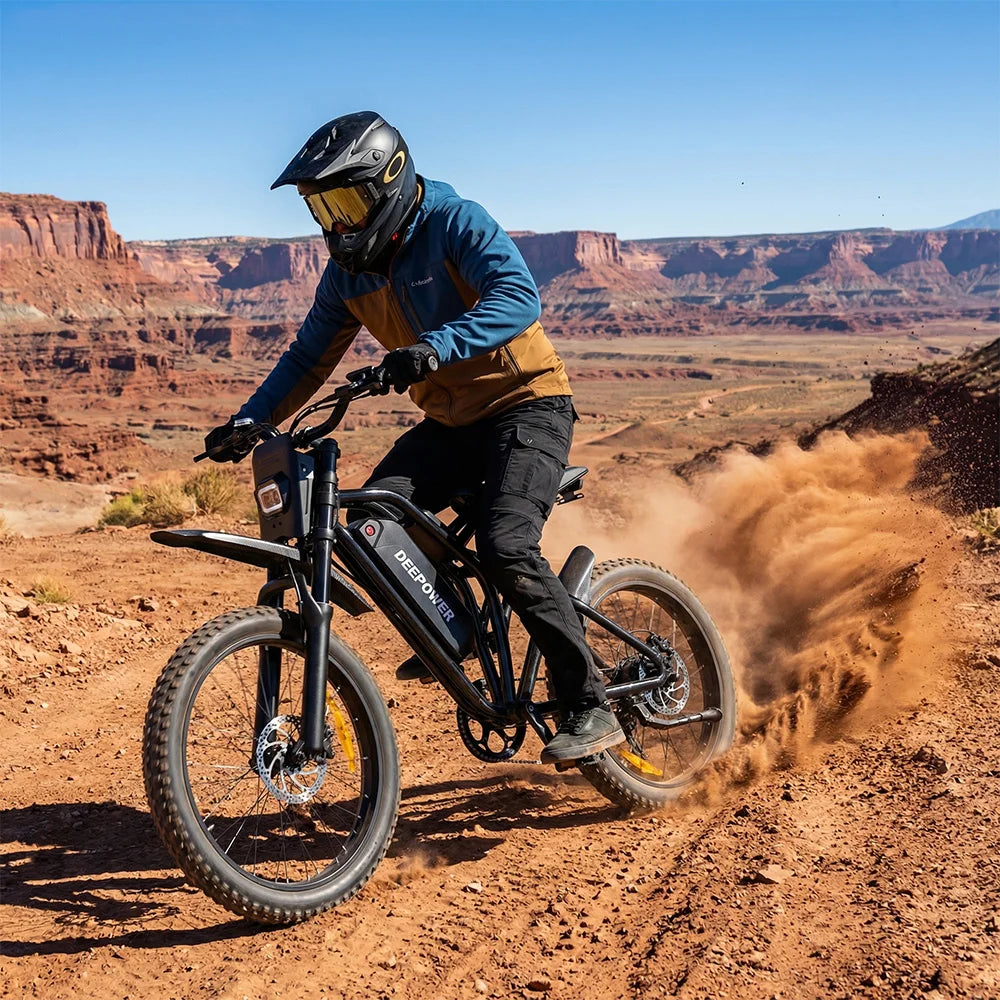 DEEPOWER S21 2000W Fat Tire Electric Bike,48V 25Ah 100KM Range 50KM/H Off-Road E-Bike,Full Suspension Mountain E-Bike for Adults