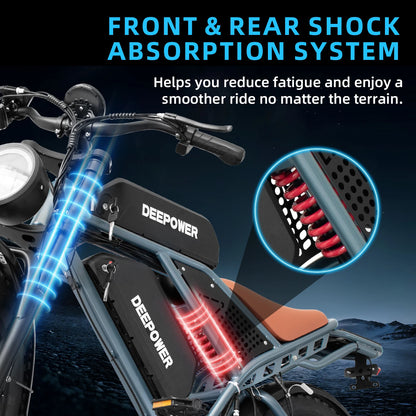 DEEPOWER QS7 Electric Bicycle 1000W Motor 48V60AH lithium battery Aldult Electric Bike 20*4.0 -In Fat Tire Snow E-bike EU Stock