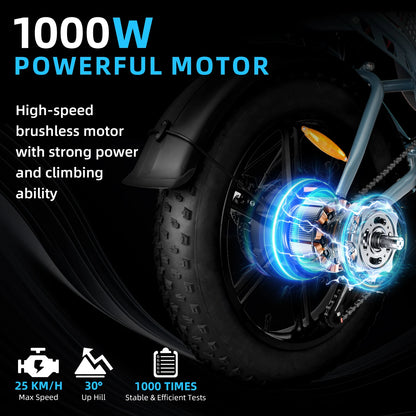 DEEPOWER QS7 Electric Bicycle 1000W Motor 48V60AH lithium battery Aldult Electric Bike 20*4.0 -In Fat Tire Snow E-bike EU Stock