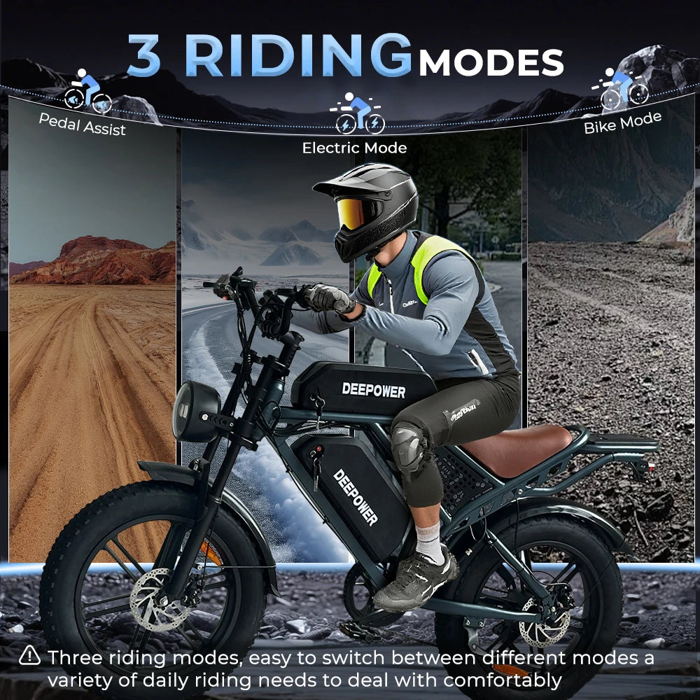 DEEPOWER QS7 Electric Bicycle 1000W Motor 48V60AH lithium battery Aldult Electric Bike 20*4.0 -In Fat Tire Snow E-bike EU Stock