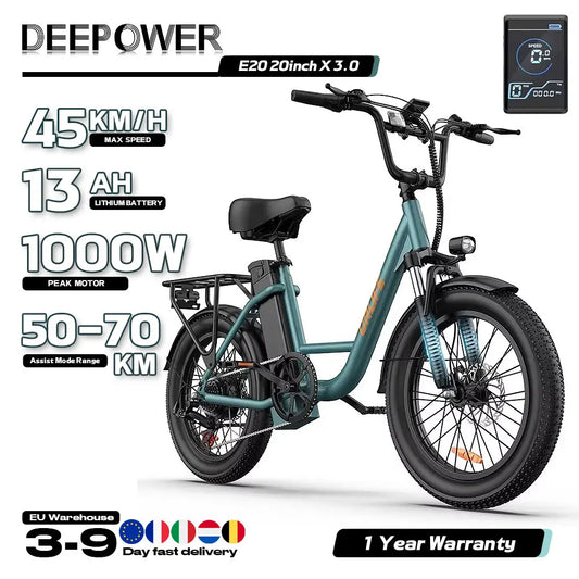 E20 1000W Peak Motor Electric Bike Convenient Commuting Model All-terrain Electric Bicycle 48V 13AH 20Inchx3.0 Tires For Adults