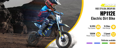 KOOZ HP112E 36V 1000W Electric Dirt Bike for Kids, 3 Speed Modes,  Electric Motorcycle Up to 18 MPH & 15 Miles Long-Range.