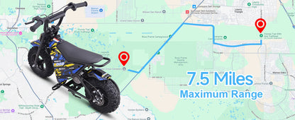 KOOZ HP120E 24V 250W Electric Dirt Bike for Kids, 2 Speed Modes,  Electric Motorcycle Up to 10 MPH & 7.5 Miles Long-Range.