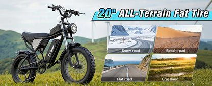Ridstar Q30 2000W Electric Bike for Adults 48V 20Ah Detachable Battery 33MPH & 88 Miles Electric Motorcycle 20’’ Fat Tire E-Mou