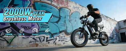 Ridstar Q30 2000W Electric Bike for Adults 48V 20Ah Detachable Battery 33MPH & 88 Miles Electric Motorcycle 20’’ Fat Tire E-Mou