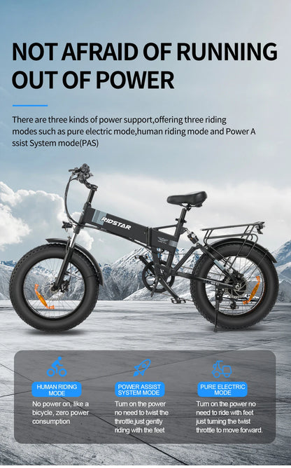 Ridstar Folding Electric Bike for Adults 1500W 48V 15AH 30MPH 50Miles 20" Fat Tire City Commuter EBike Foldable Bicycle UL2849