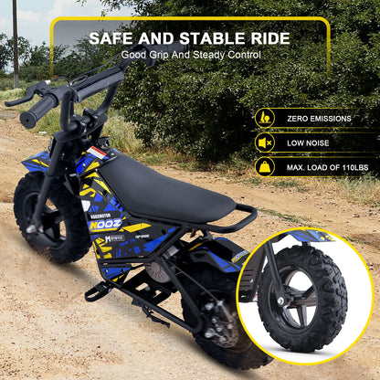 KOOZ HP120E 24V 250W Electric Dirt Bike for Kids, 2 Speed Modes,  Electric Motorcycle Up to 10 MPH & 7.5 Miles Long-Range.