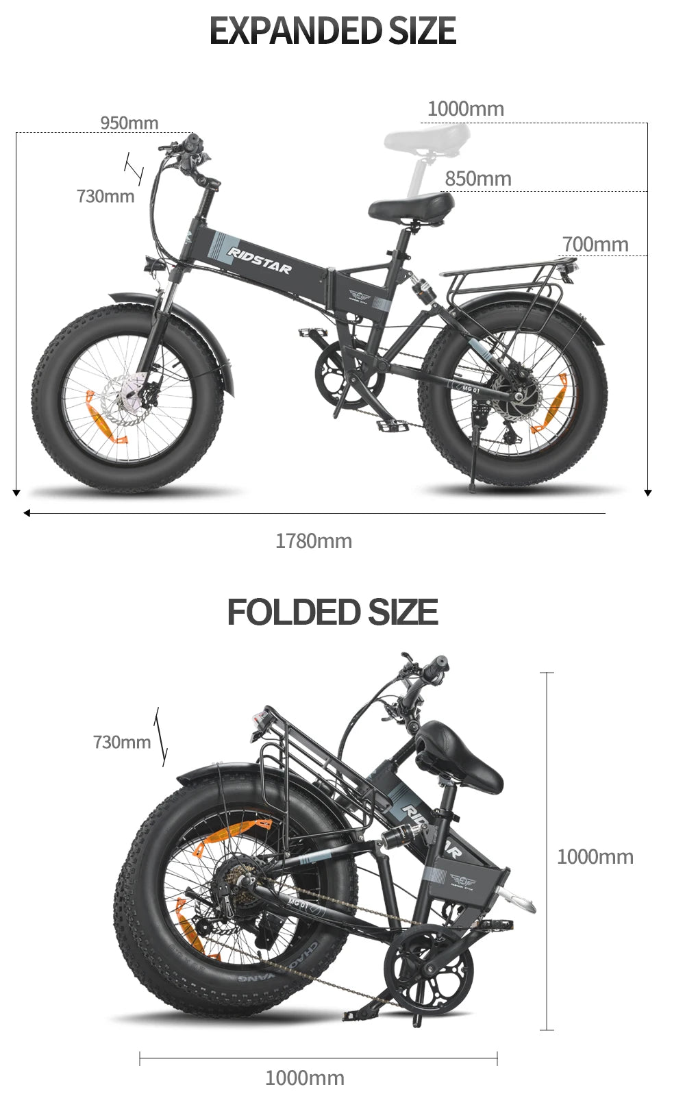 Ridstar Folding Electric Bike for Adults 1500W 48V 15AH 30MPH 50Miles 20" Fat Tire City Commuter EBike Foldable Bicycle UL2849
