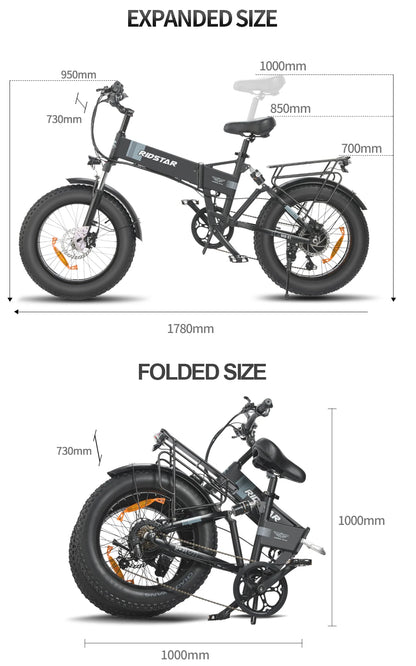 Ridstar Folding Electric Bike for Adults 1500W 48V 15AH 30MPH 50Miles 20" Fat Tire City Commuter EBike Foldable Bicycle UL2849
