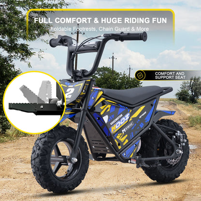 KOOZ HP120E 24V 250W Electric Dirt Bike for Kids, 2 Speed Modes,  Electric Motorcycle Up to 10 MPH & 7.5 Miles Long-Range.