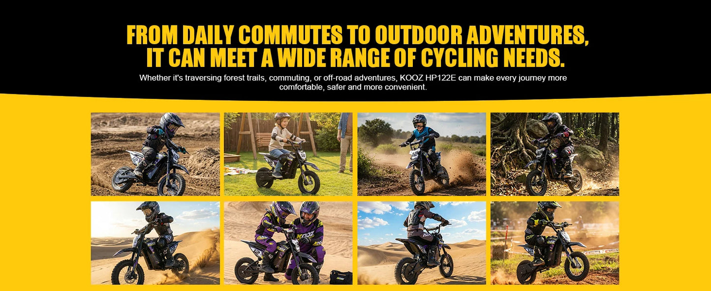 KOOZ HP122E 36V 300W Electric Dirt Bike  for Kids, 3 Speed Modes, Electric Motorcycle Up to 15.5 MPH & 14 Miles Long-Range.
