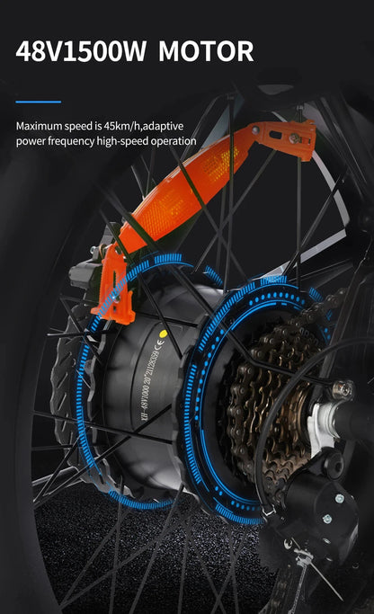 Ridstar Folding Electric Bike for Adults 1500W 48V 15AH 30MPH 50Miles 20" Fat Tire City Commuter EBike Foldable Bicycle UL2849