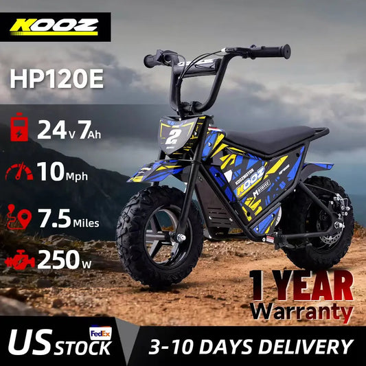 KOOZ HP120E 24V 250W Electric Dirt Bike for Kids, 2 Speed Modes,  Electric Motorcycle Up to 10 MPH & 7.5 Miles Long-Range.