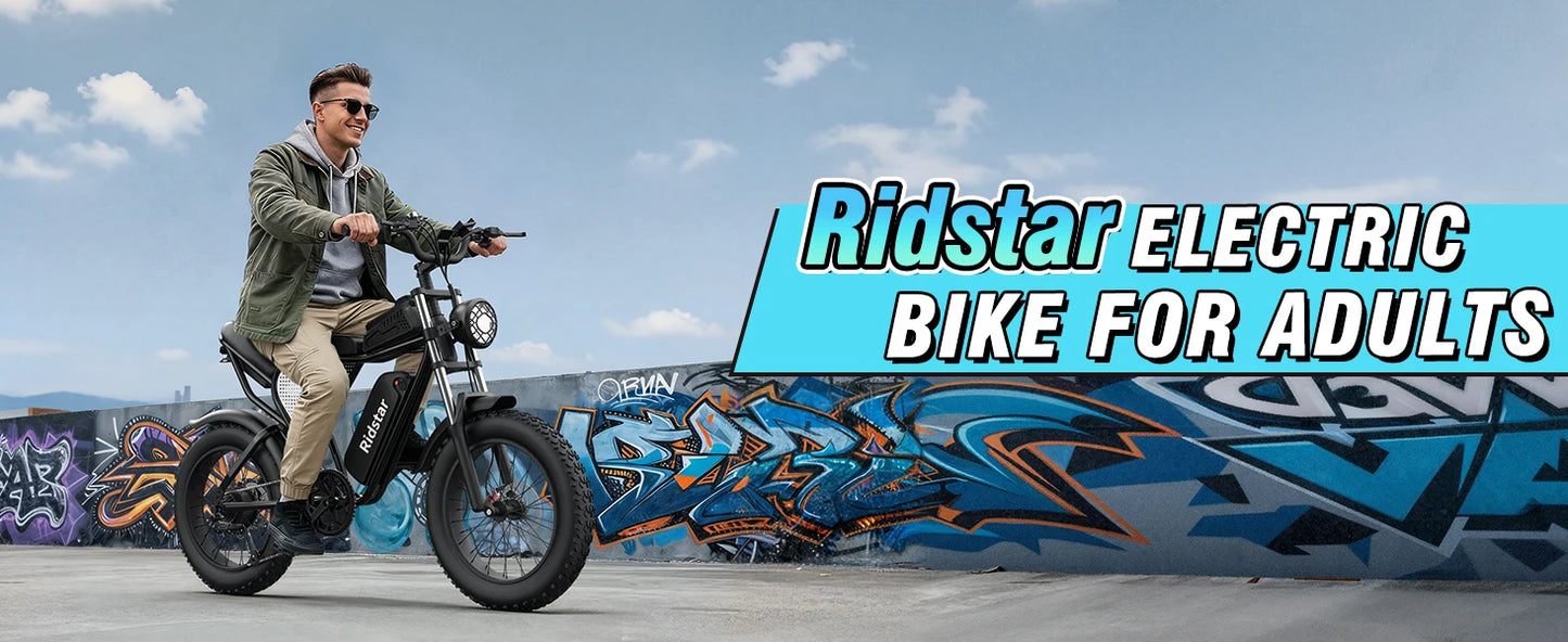 Ridstar Q30 2000W Electric Bike for Adults 48V 20Ah Detachable Battery 33MPH & 88 Miles Electric Motorcycle 20’’ Fat Tire E-Mou