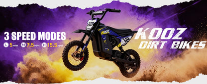 KOOZ HP122E 36V 300W Electric Dirt Bike  for Kids, 3 Speed Modes, Electric Motorcycle Up to 15.5 MPH & 14 Miles Long-Range.