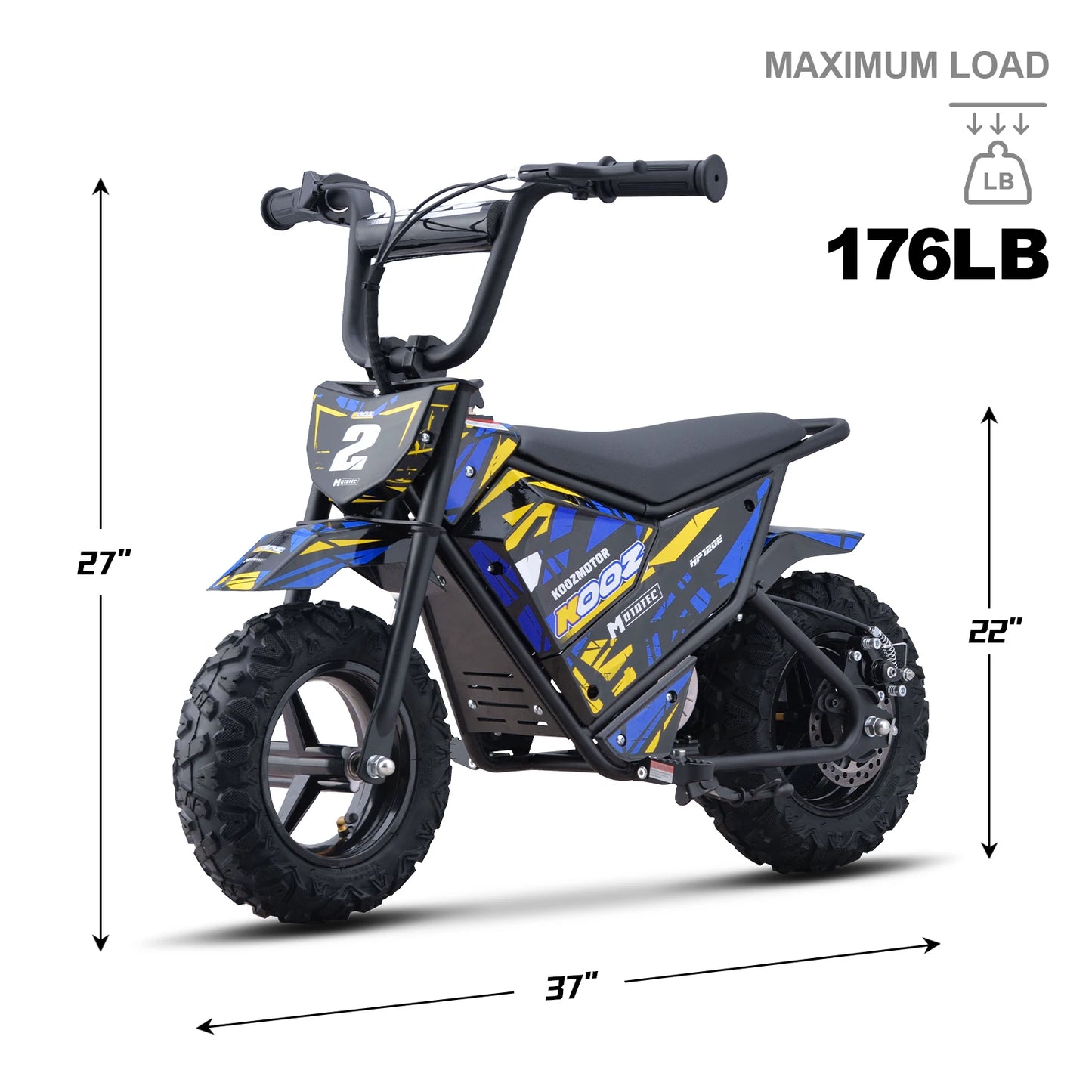 KOOZ HP120E 24V 250W Electric Dirt Bike for Kids, 2 Speed Modes,  Electric Motorcycle Up to 10 MPH & 7.5 Miles Long-Range.