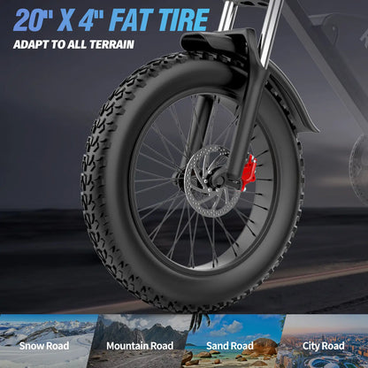 Ridstar Folding Electric Bike for Adults 1500W 48V 15AH 30MPH 50Miles 20" Fat Tire City Commuter EBike Foldable Bicycle UL2849