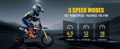 KOOZ HP112E 36V 1000W Electric Dirt Bike for Kids, 3 Speed Modes,  Electric Motorcycle Up to 18 MPH & 15 Miles Long-Range.