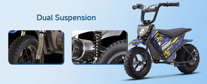 KOOZ HP120E 24V 250W Electric Dirt Bike for Kids, 2 Speed Modes,  Electric Motorcycle Up to 10 MPH & 7.5 Miles Long-Range.