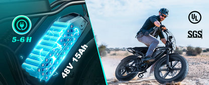 TST R002S 1500W e-bike, 20" fat tires, 60-100mile range, 28MPH, 48V 15Ah battery, for all terrains.