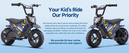 KOOZ HP120E 24V 250W Electric Dirt Bike for Kids, 2 Speed Modes,  Electric Motorcycle Up to 10 MPH & 7.5 Miles Long-Range.