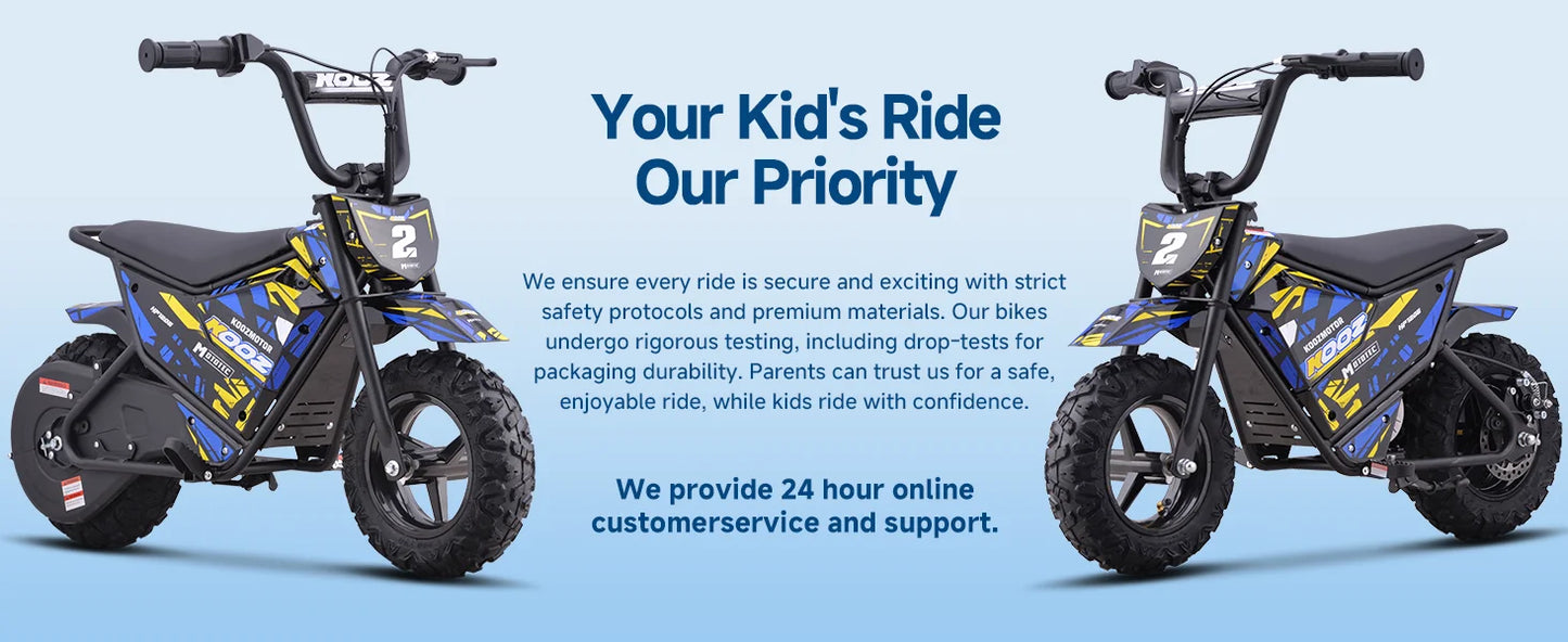 KOOZ HP120E 24V 250W Electric Dirt Bike for Kids, 2 Speed Modes,  Electric Motorcycle Up to 10 MPH & 7.5 Miles Long-Range.