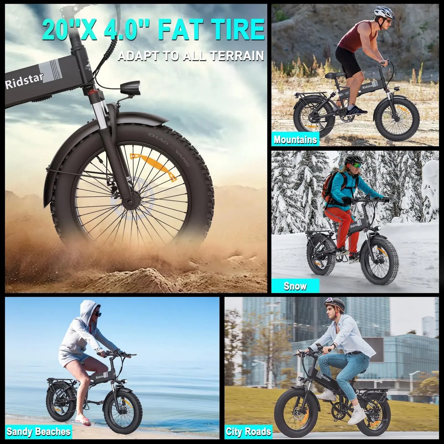Ridstar Folding Electric Bike for Adults 1500W 48V 15AH 30MPH 50Miles 20" Fat Tire City Commuter EBike Foldable Bicycle UL2849