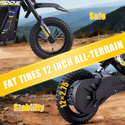 KOOZ HP122E 36V 300W Electric Dirt Bike  for Kids, 3 Speed Modes, Electric Motorcycle Up to 15.5 MPH & 14 Miles Long-Range.