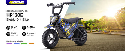 KOOZ HP120E 24V 250W Electric Dirt Bike for Kids, 2 Speed Modes,  Electric Motorcycle Up to 10 MPH & 7.5 Miles Long-Range.