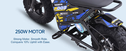 KOOZ HP120E 24V 250W Electric Dirt Bike for Kids, 2 Speed Modes,  Electric Motorcycle Up to 10 MPH & 7.5 Miles Long-Range.