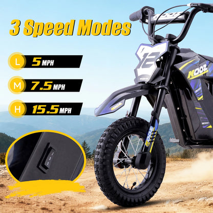 KOOZ HP122E 36V 300W Electric Dirt Bike  for Kids, 3 Speed Modes, Electric Motorcycle Up to 15.5 MPH & 14 Miles Long-Range.