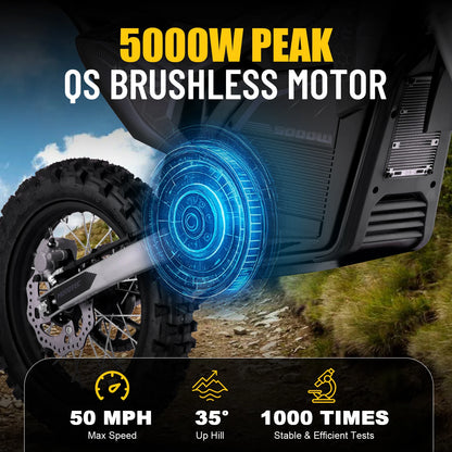 KOOZ HP117E 72V 5000W Pro Electric Dirt Bike for Adults,3 Speed Modes Electric Motorcycle Up to 50 MPH & 40 Miles Long-Range